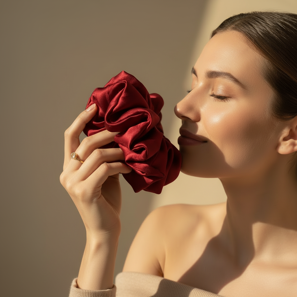 XL Rose Scented Bordeaux Silk Bloom Scrunchie
