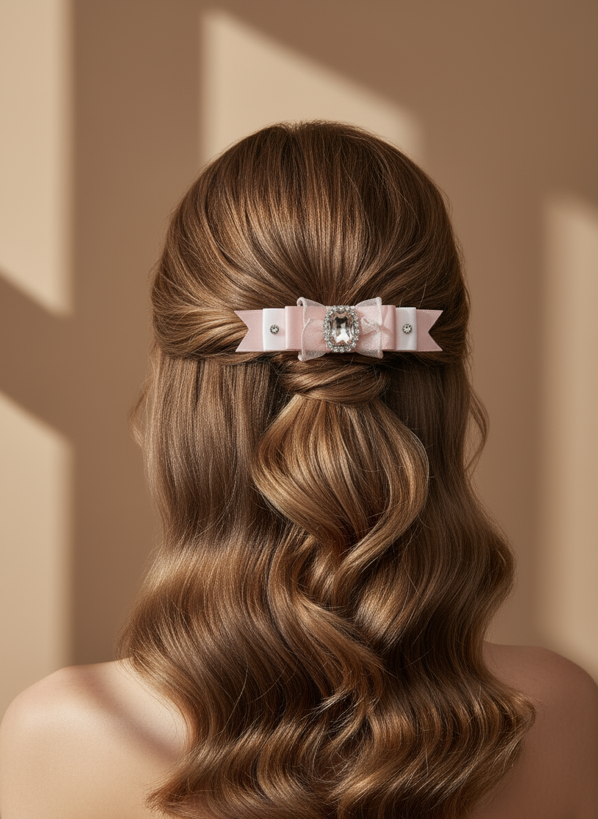 Barrette à cheveux Rosé 2 tons avec nœud orné de bijoux