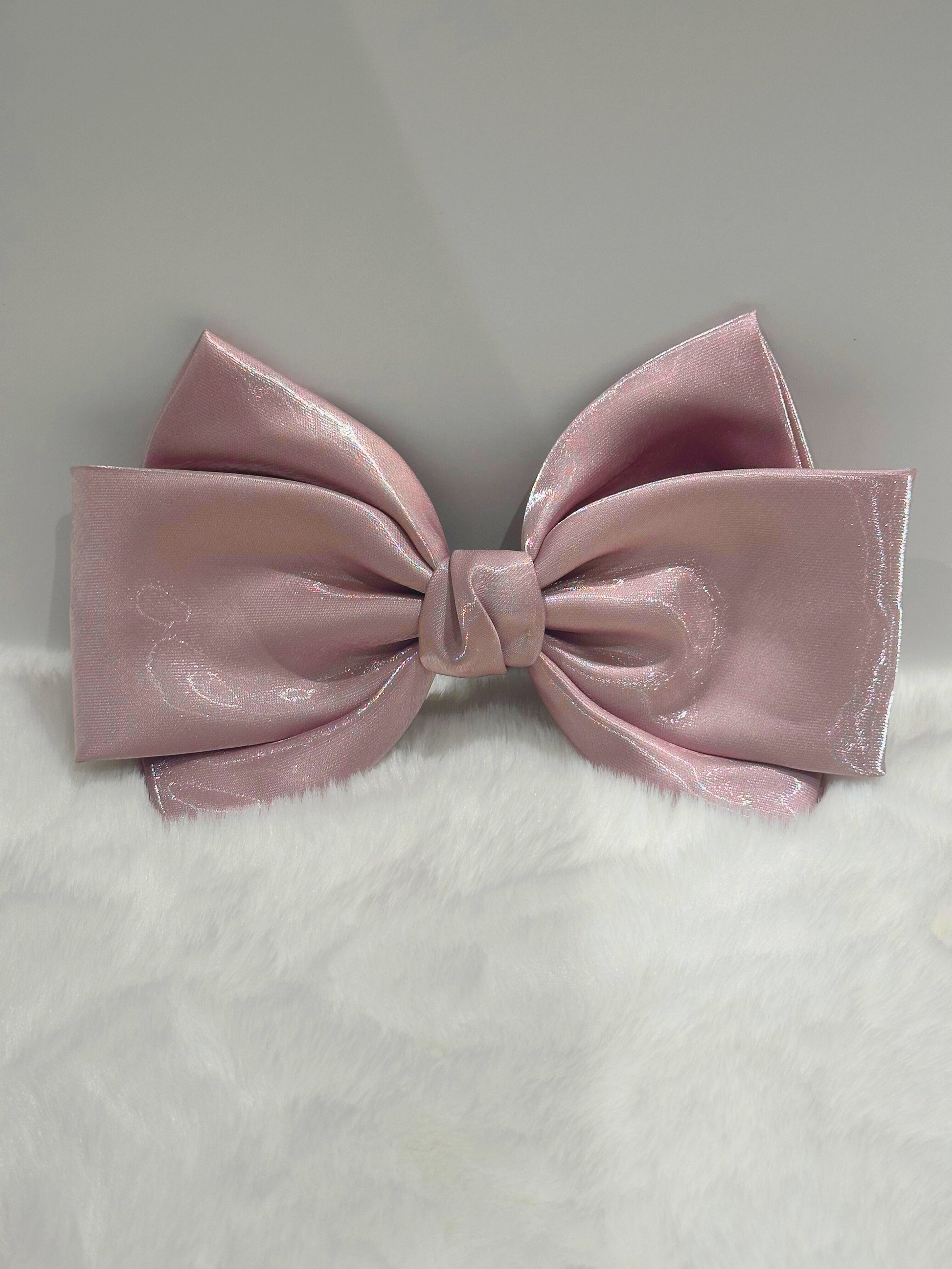 Barrette XL à nœud en satin rose mauve