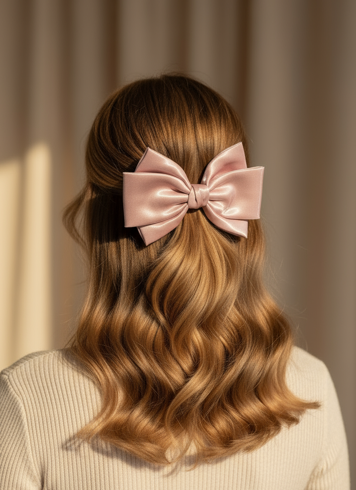 Barrette XL à nœud en satin rose mauve