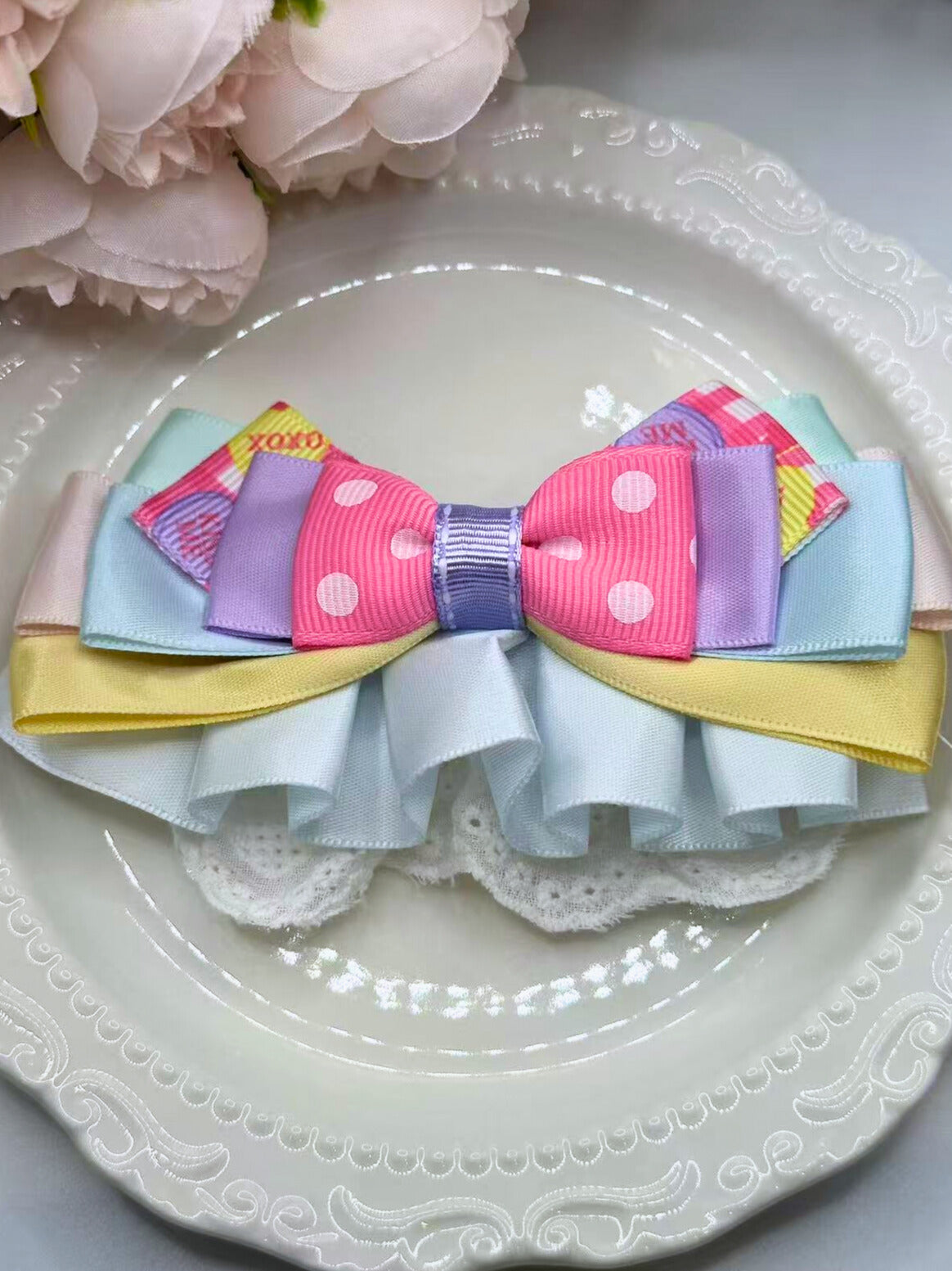 Rainbow Layered Lace Bow