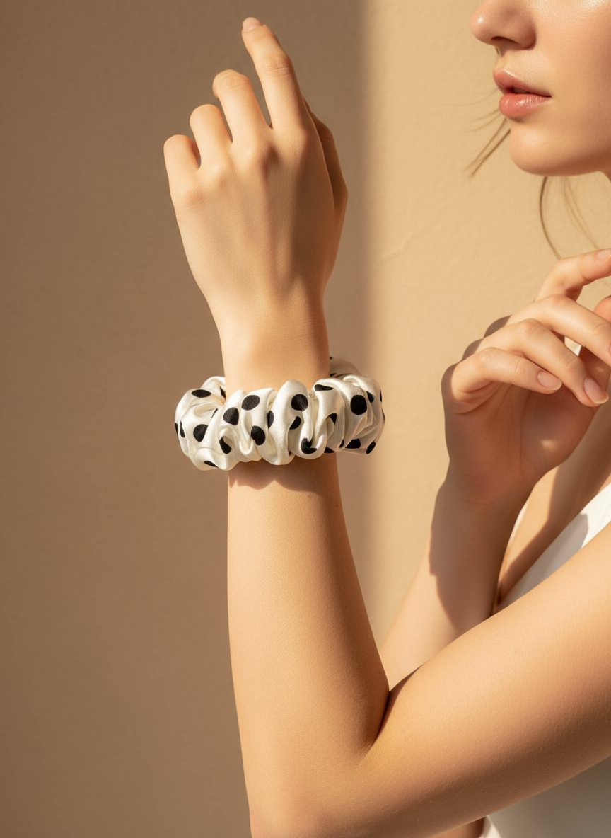 Small Dahlia Polka Mulberry Silk Scrunchies