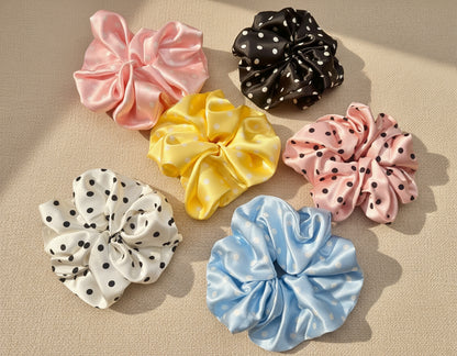 Large Dahlia Polka Mulberry Silk Scrunchies