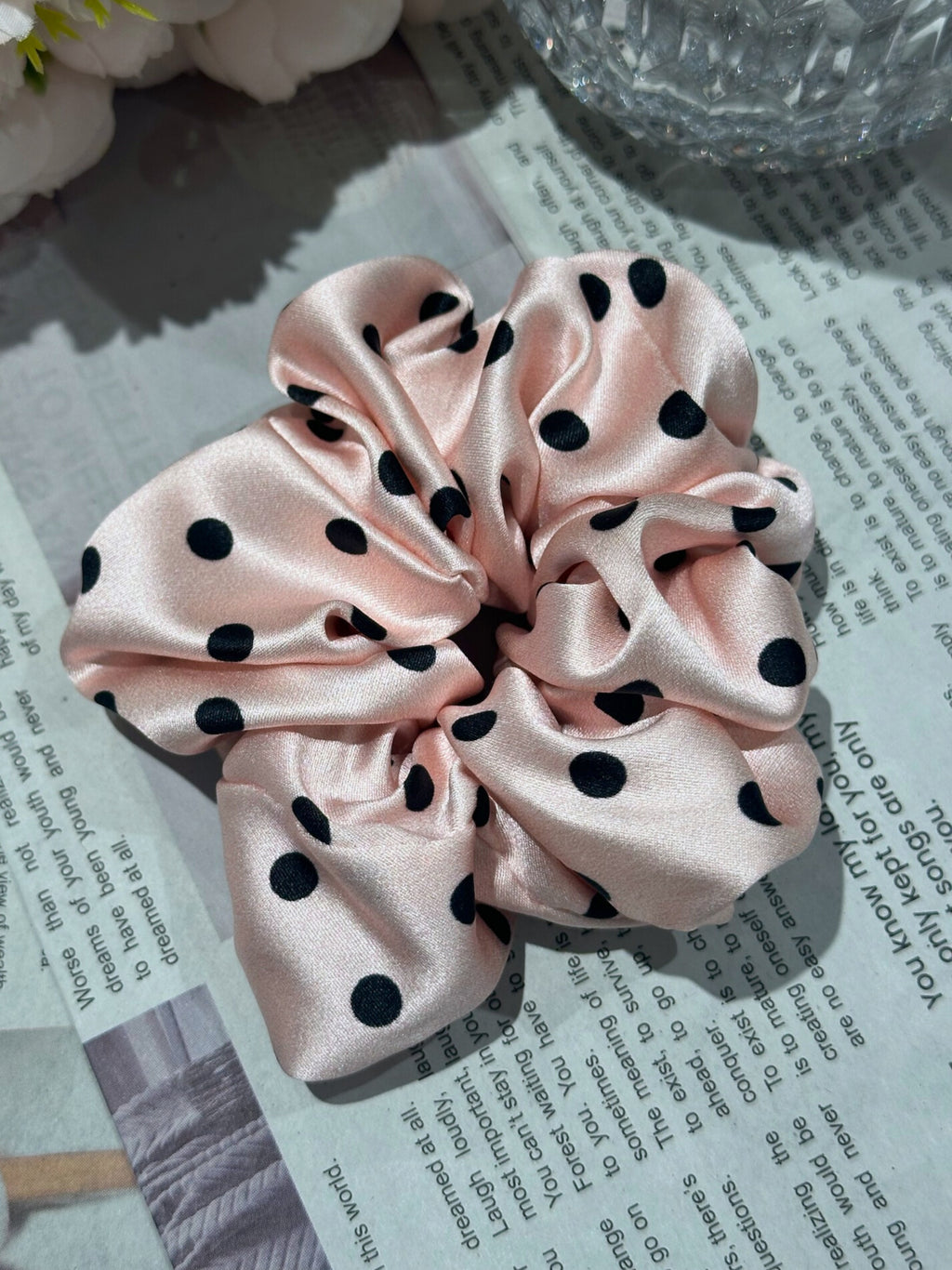 Large Dahlia Polka Mulberry Silk Scrunchies