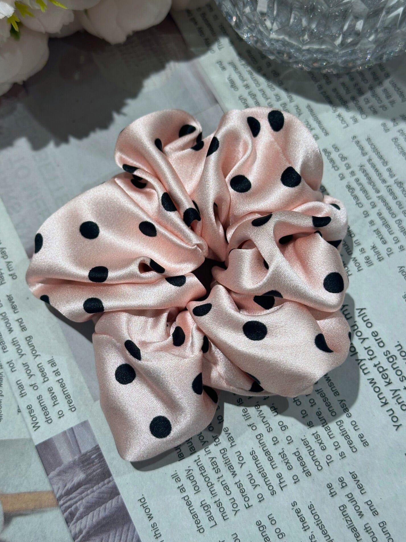 Large Dahlia Polka Mulberry Silk Scrunchies