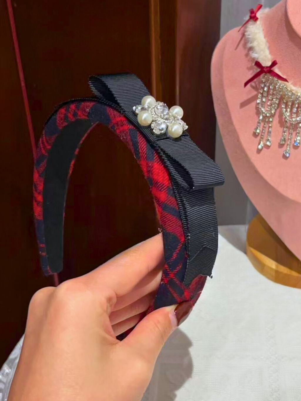 Thick Tartan Bejewelled Hairband