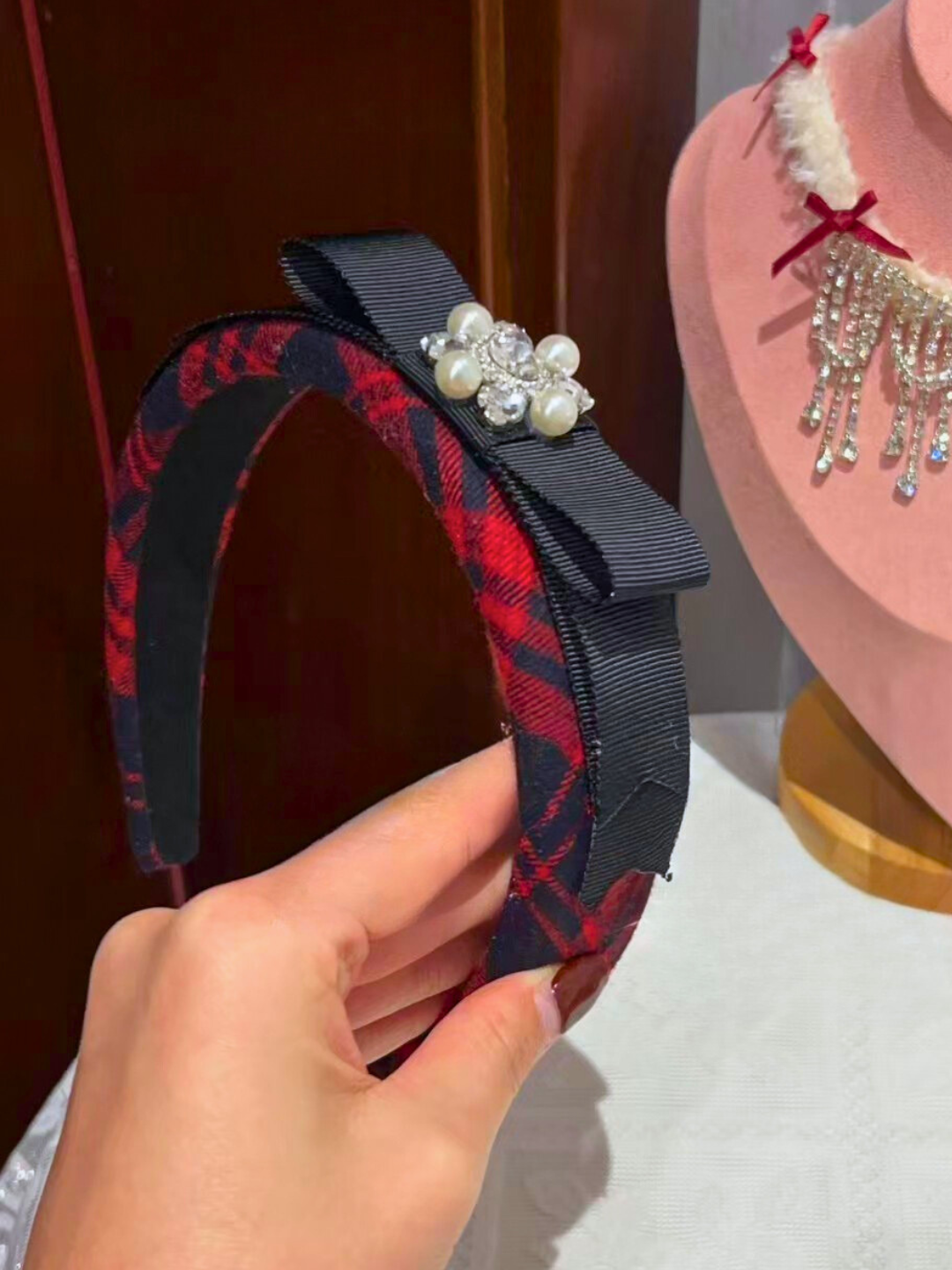 Thick Tartan Bejewelled Hairband