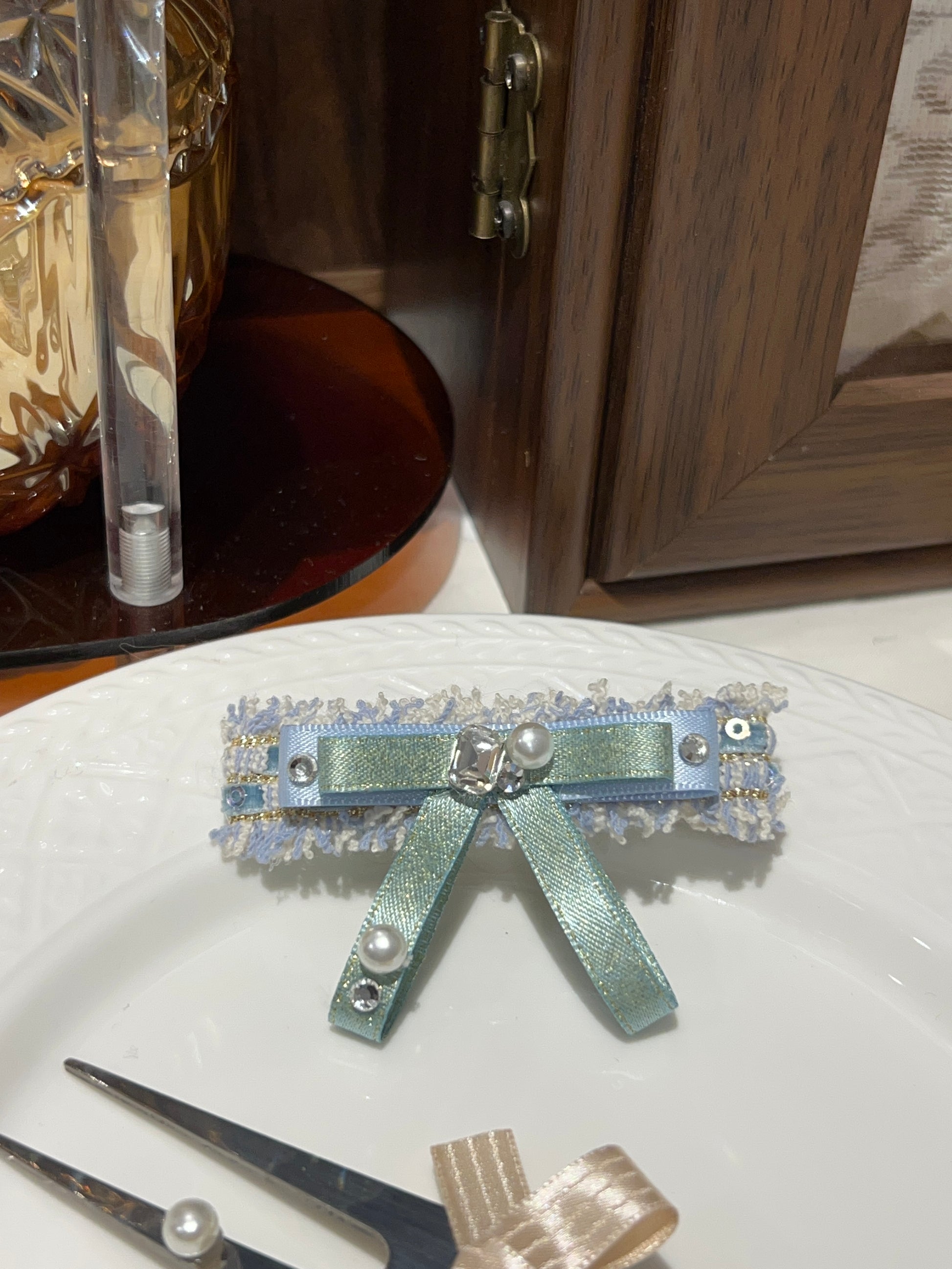 Ophidia Tweed Bejewelled Flat Bow