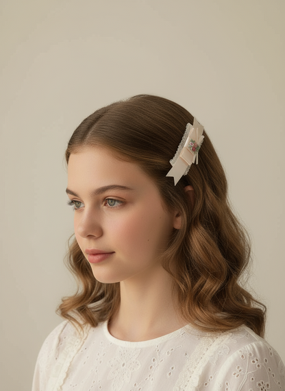 Hibiscus Embroidery Lace Flat Bow