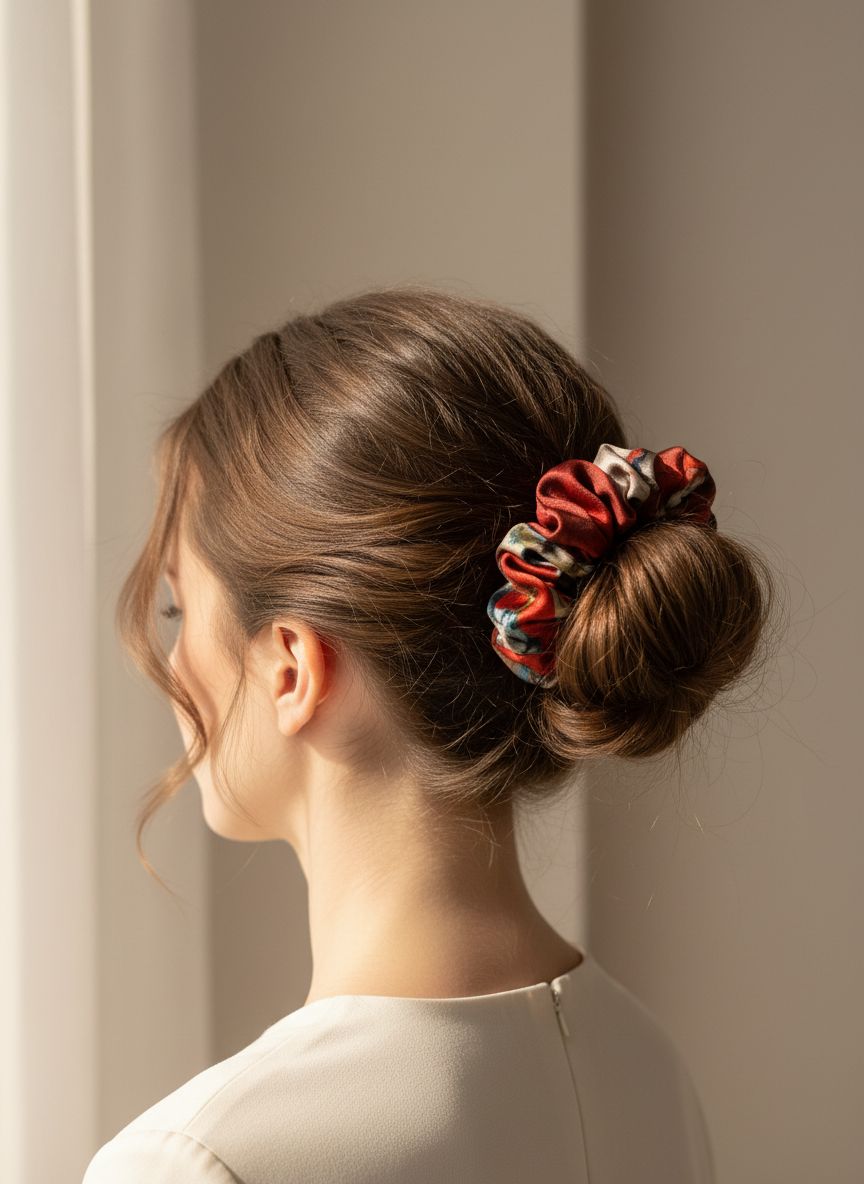 Medium Dahlia Mulberry Silk Scrunchies