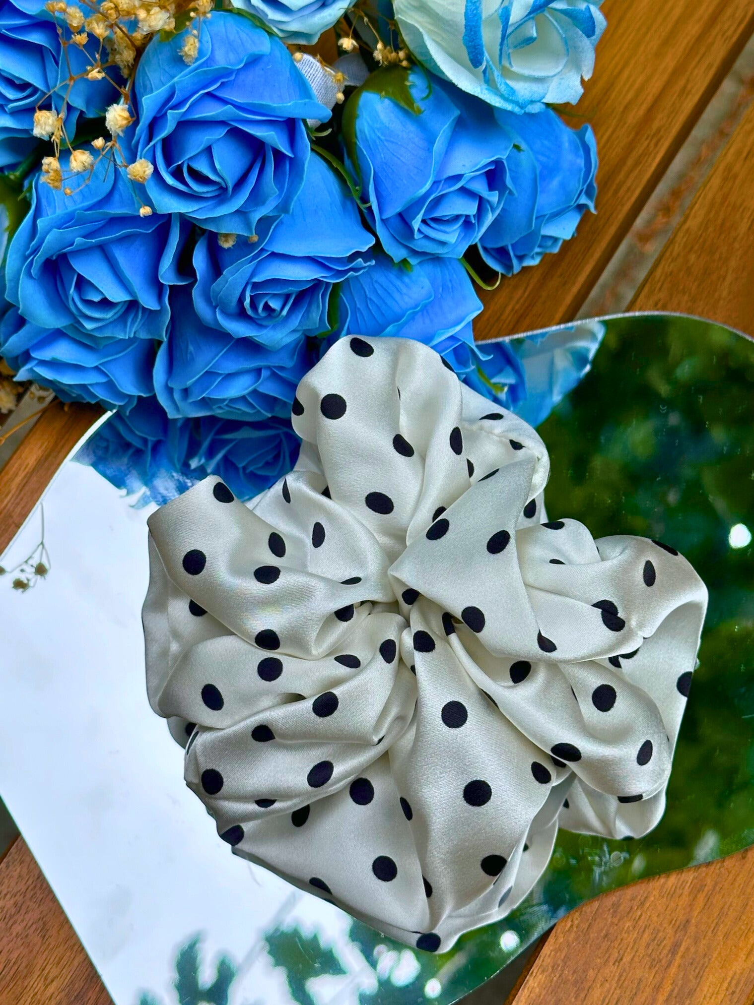 Large Dahlia Polka Mulberry Silk Scrunchies