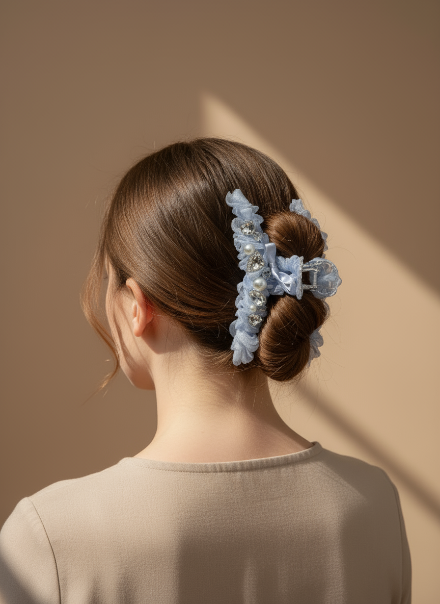 Pince à cheveux en organza ornée de bijoux