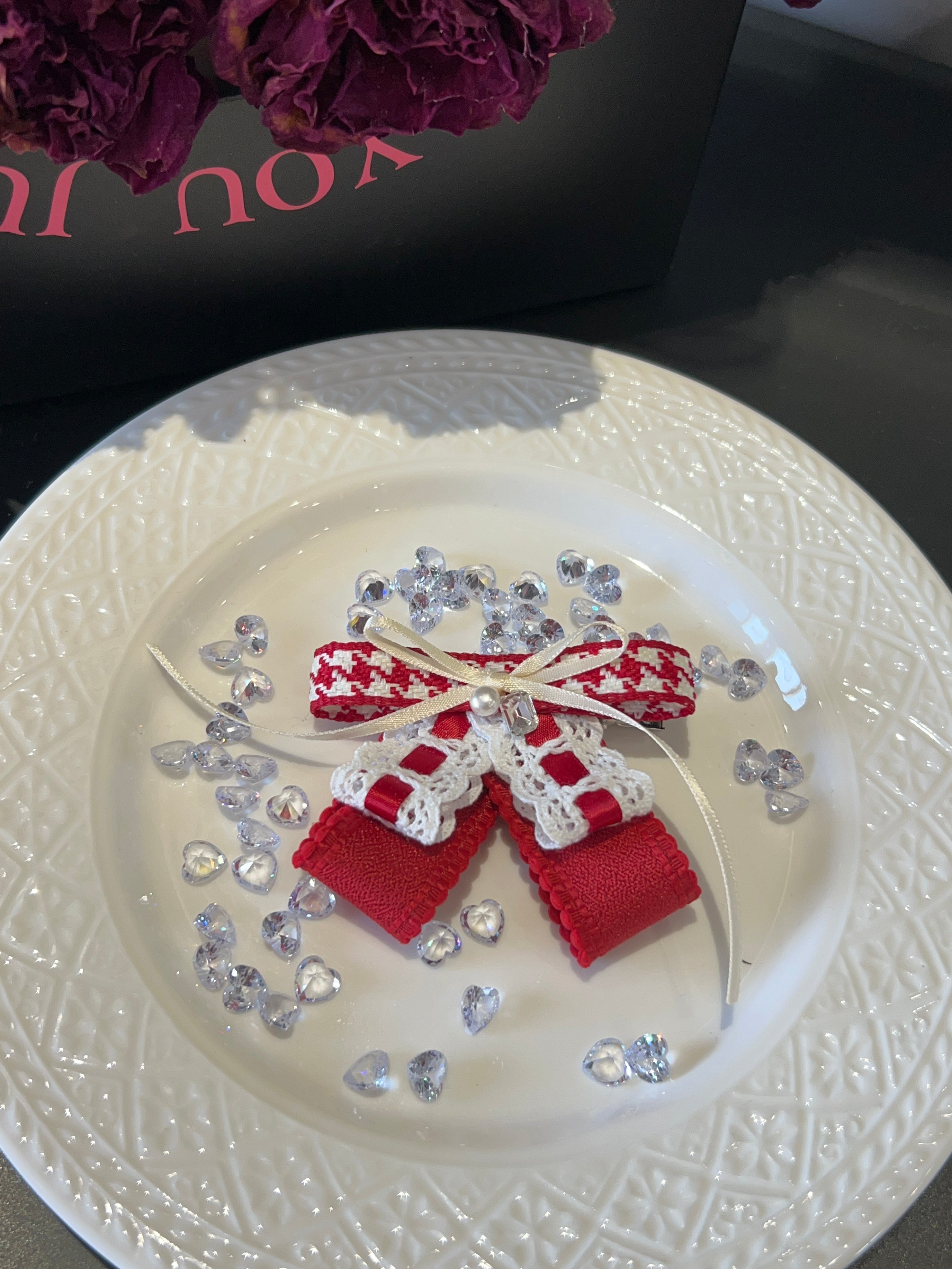 Rouge Houndstooth Sailor Bow