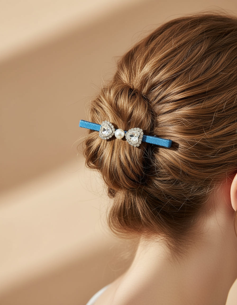 Denim Swarovski Hair Clip