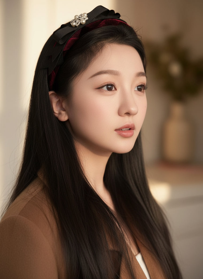 Thick Tartan Bejewelled Hairband