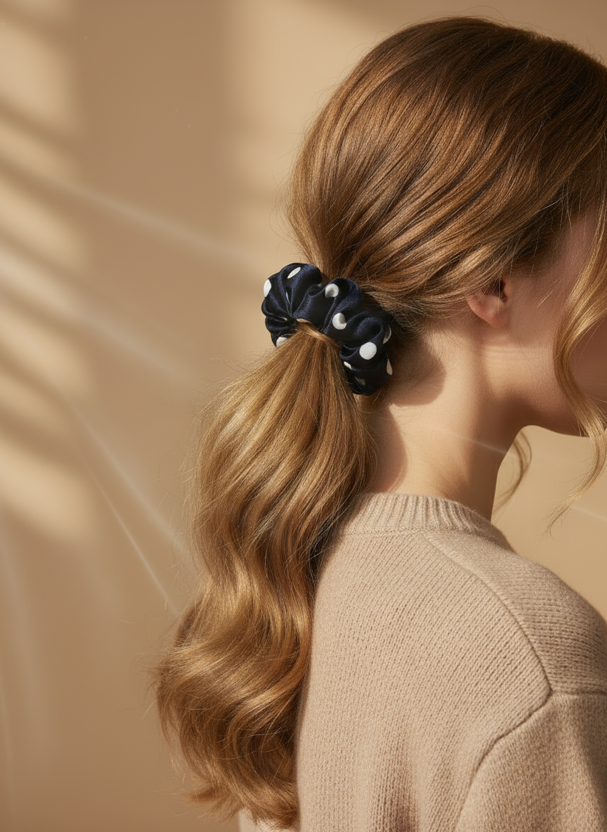 Small Dahlia Polka Mulberry Silk Scrunchies