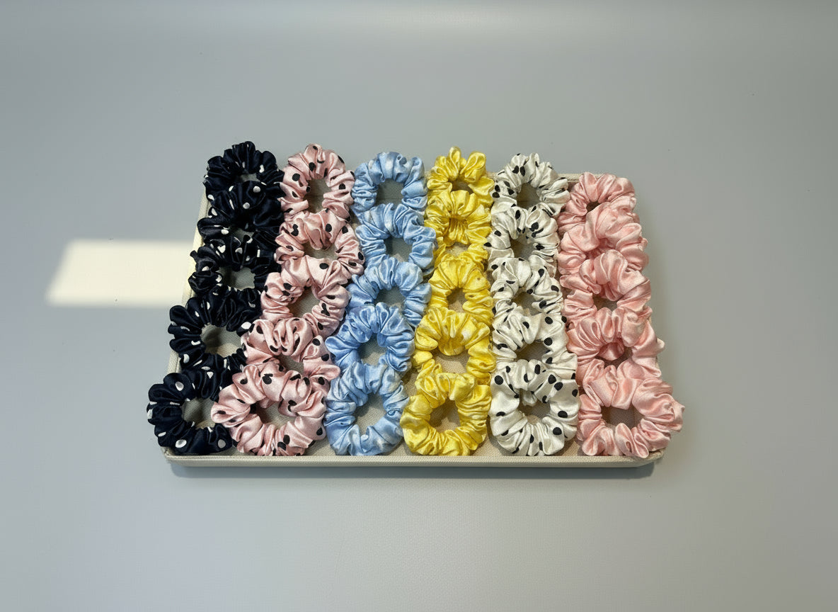 Small Dahlia Polka Mulberry Silk Scrunchies