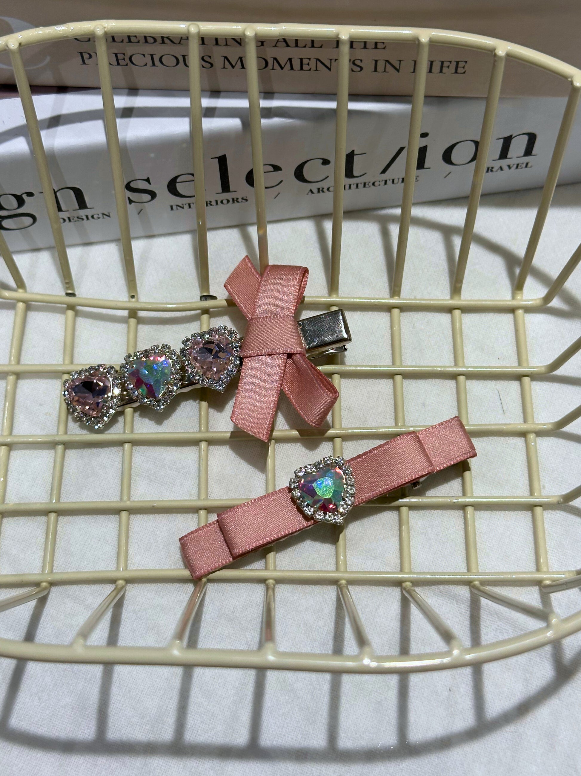Rosa Hearted Slim Bow Clips Combo