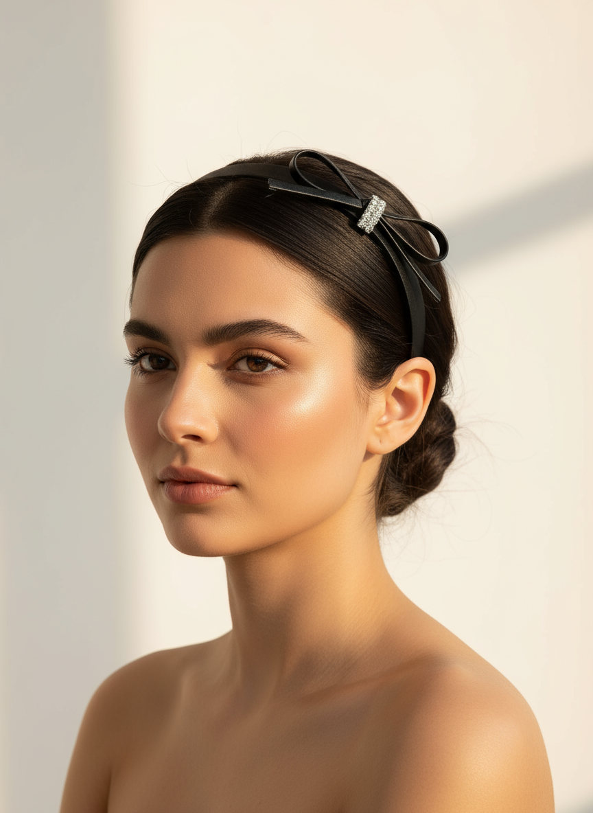 Serre-tête en cuir avec nœud Hepburn