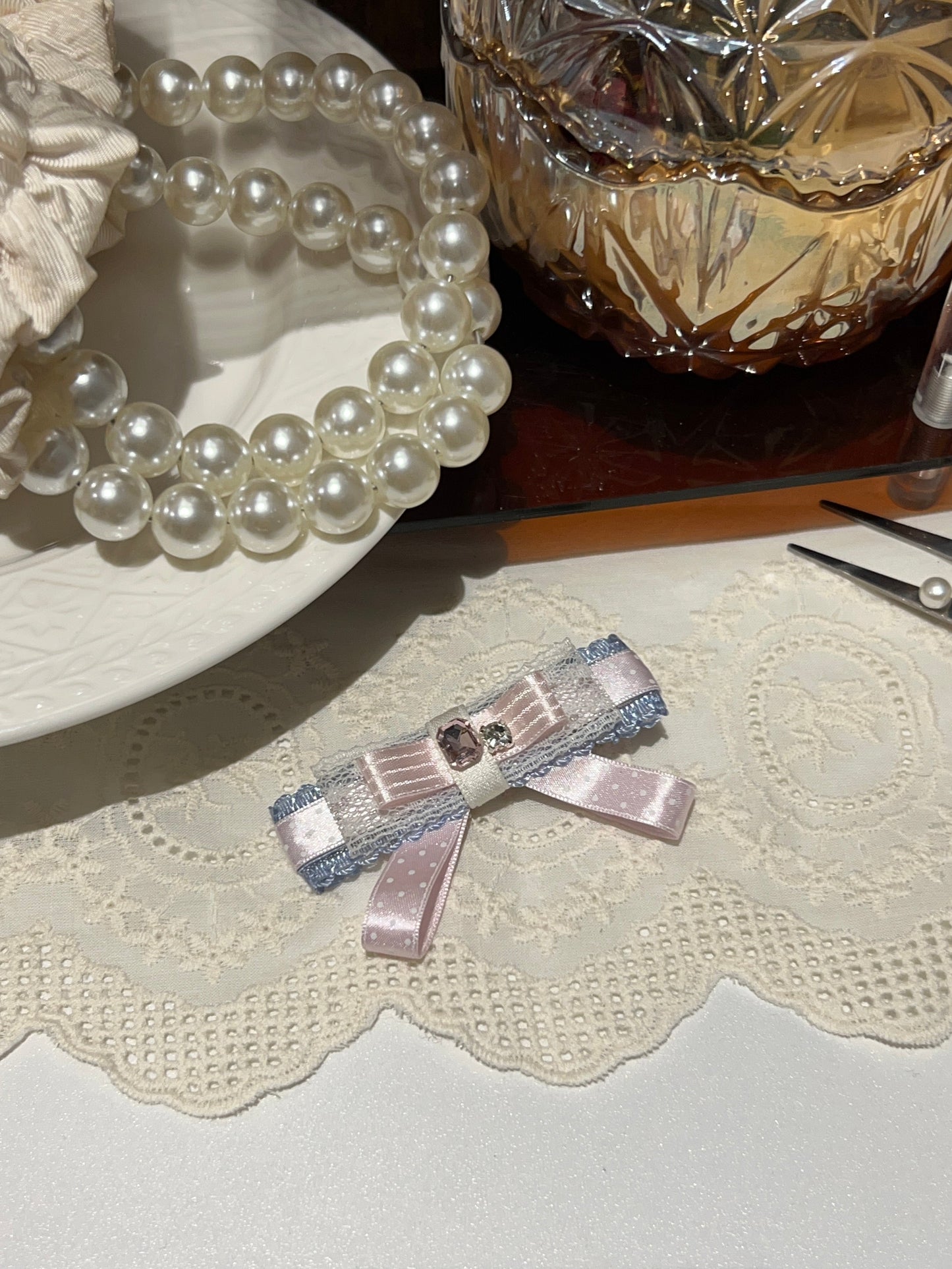 Audrey Color block Polkadots Dentelle Nœud plat