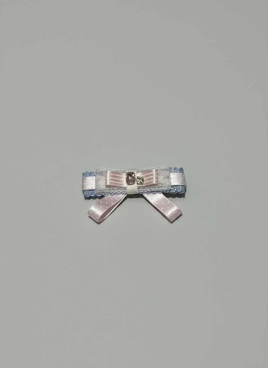 Audrey Color block Polkadots Lace Flat Bow