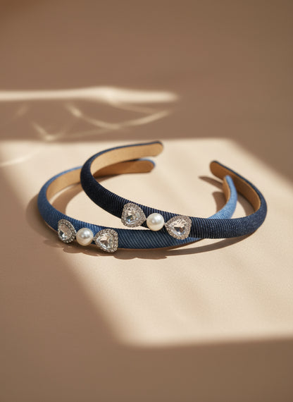 Bandeau fin orné de bijoux en denim Kaity