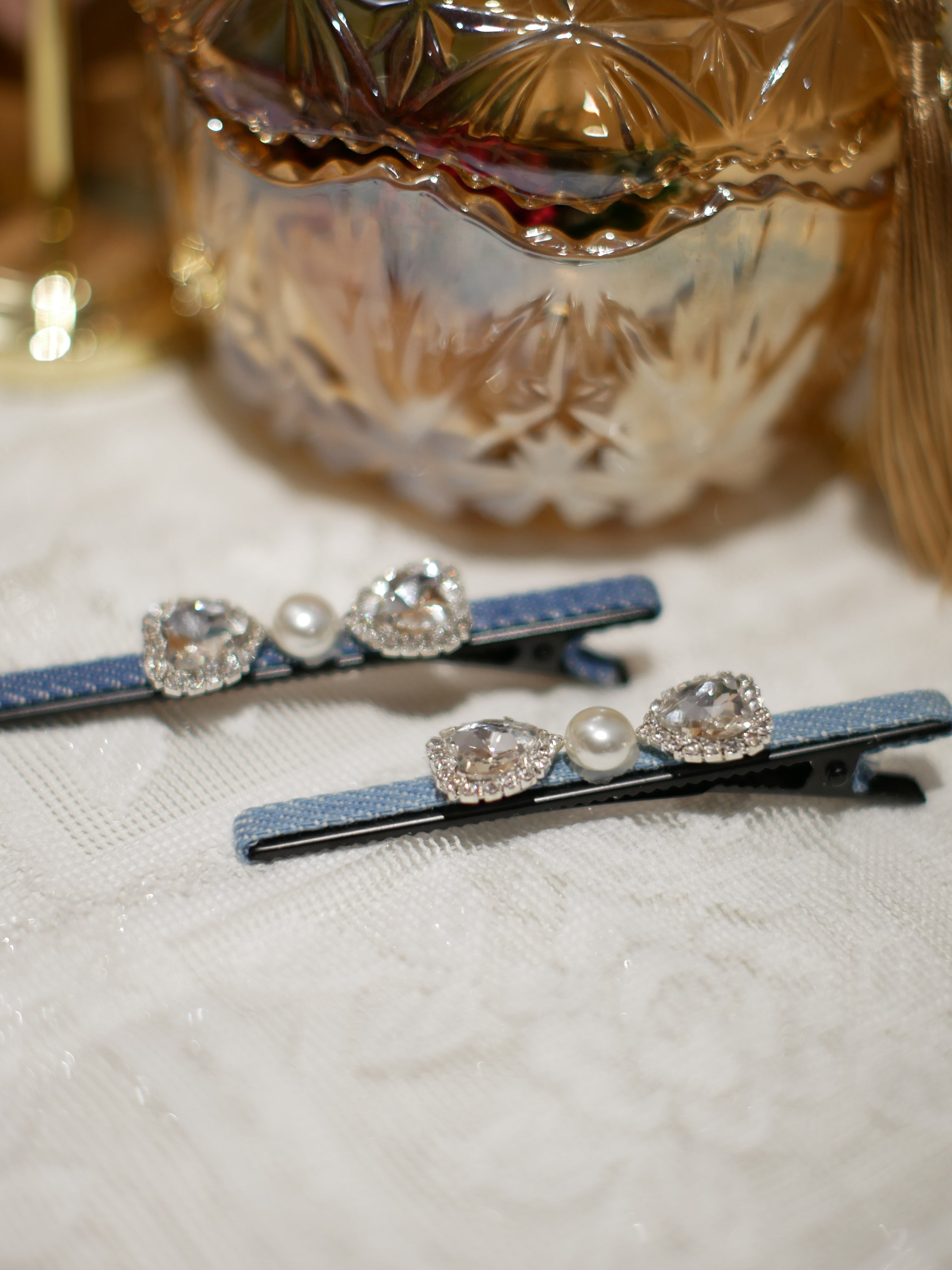 Denim Swarovski Hair Clip