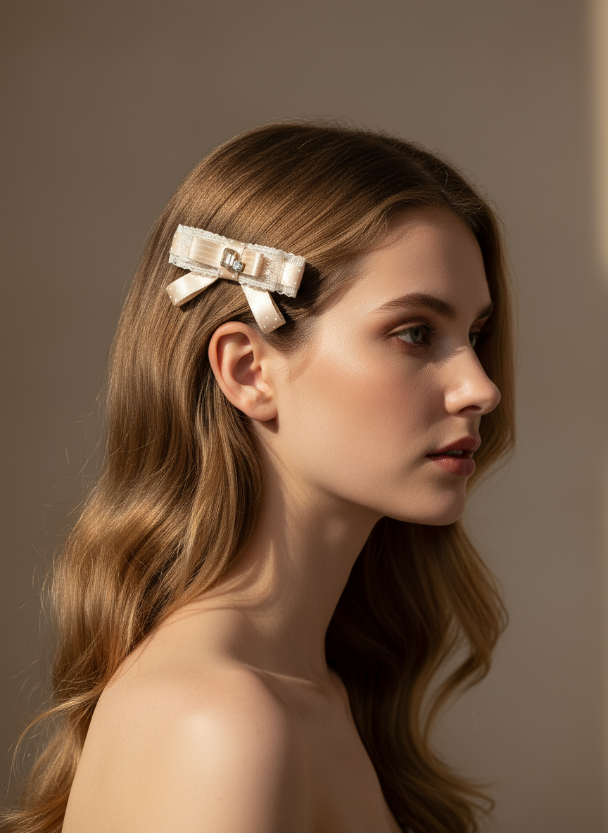 Audrey Color block Polkadots Lace Flat Bow