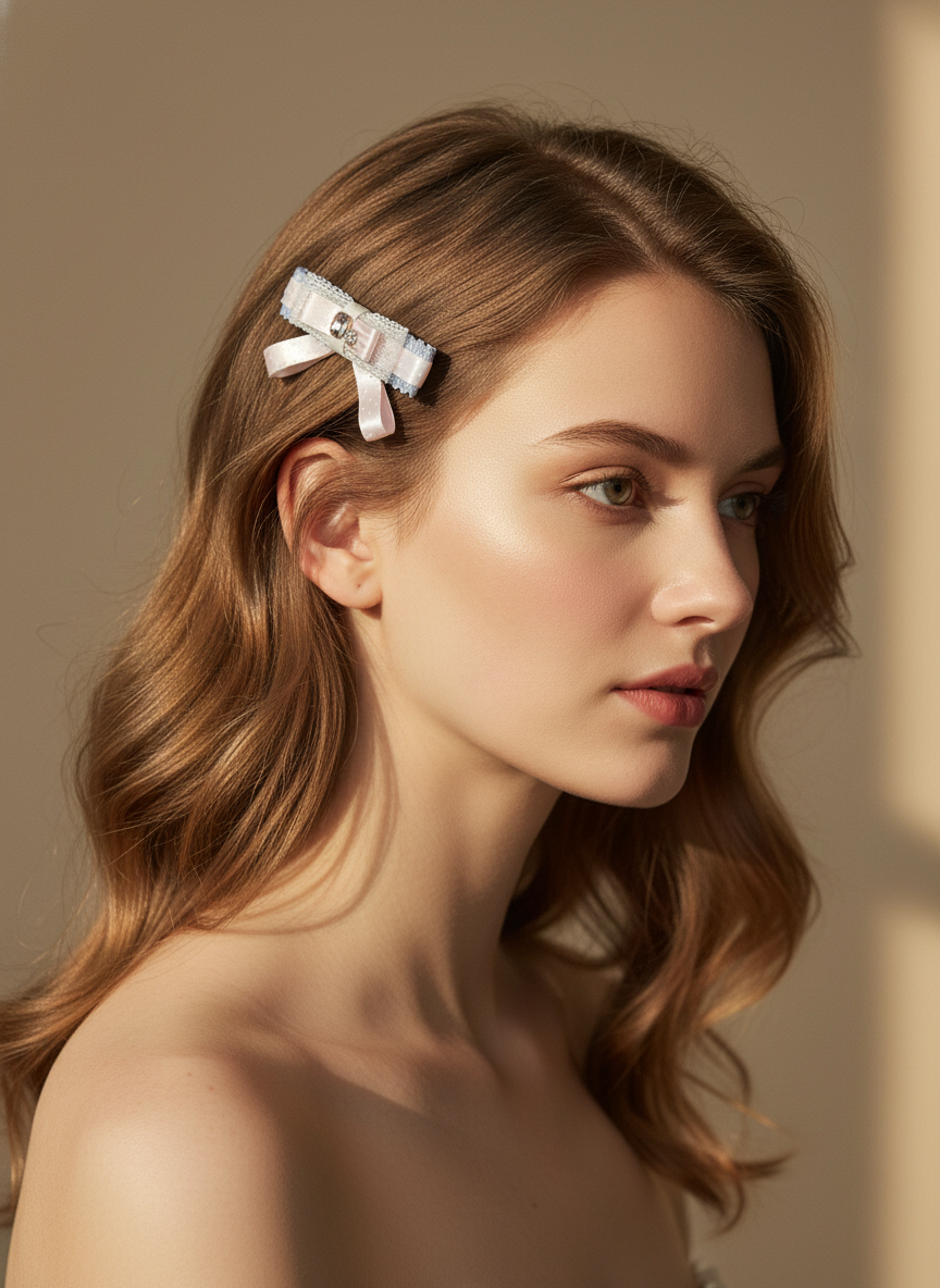 Audrey Color block Polkadots Lace Flat Bow