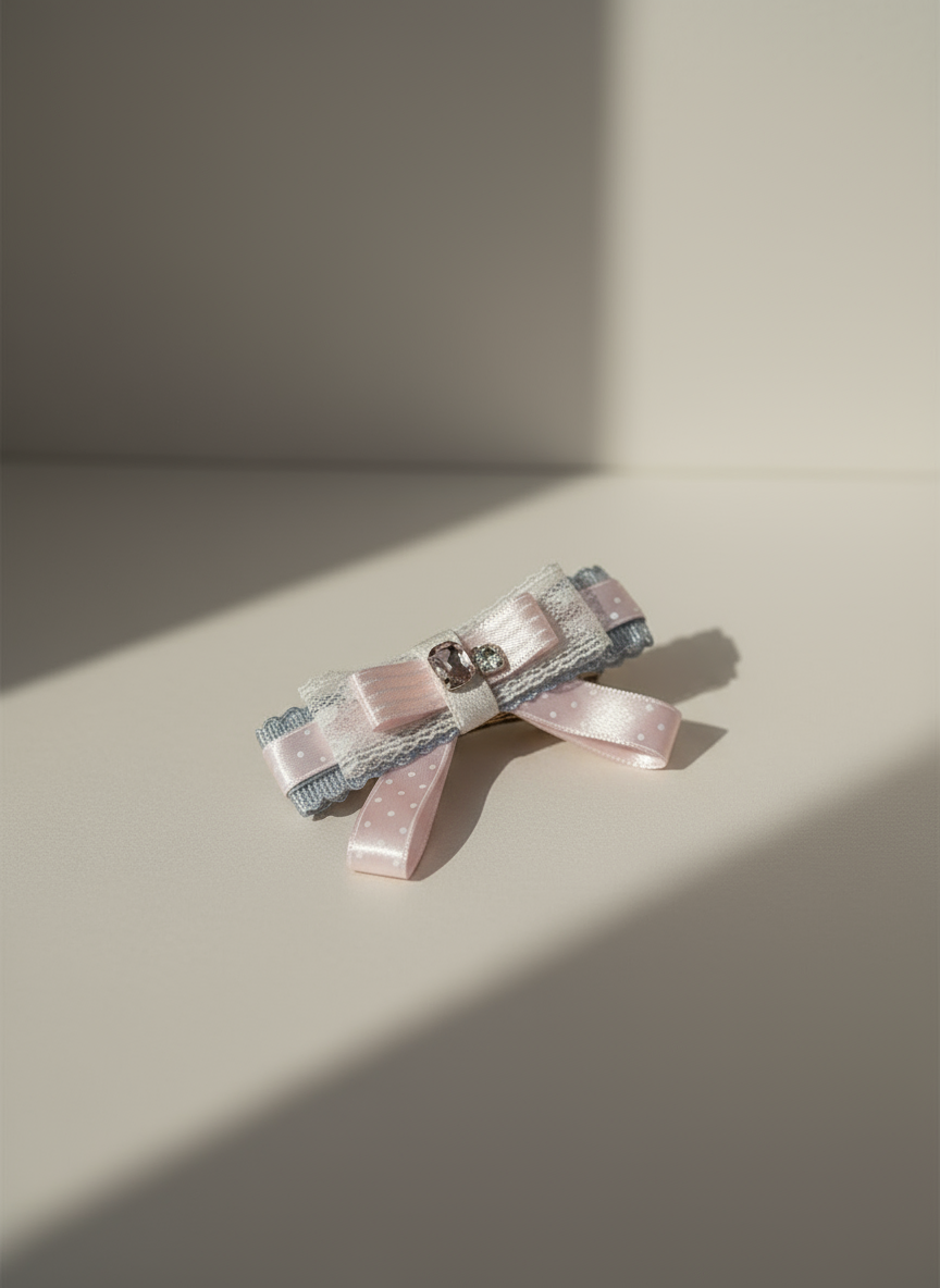 Audrey Color block Polkadots Lace Flat Bow