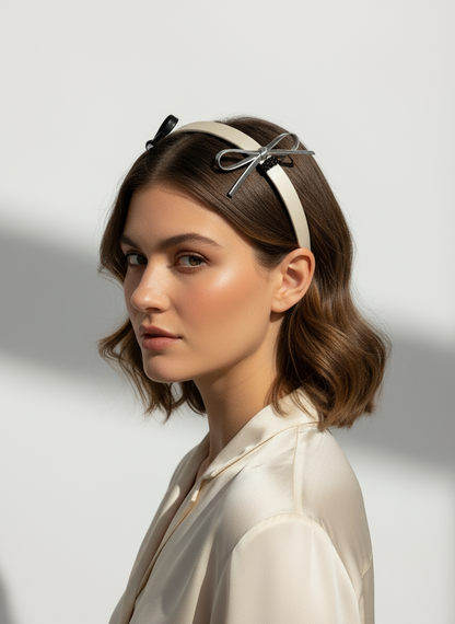 Serre-tête en cuir avec nœud Hepburn