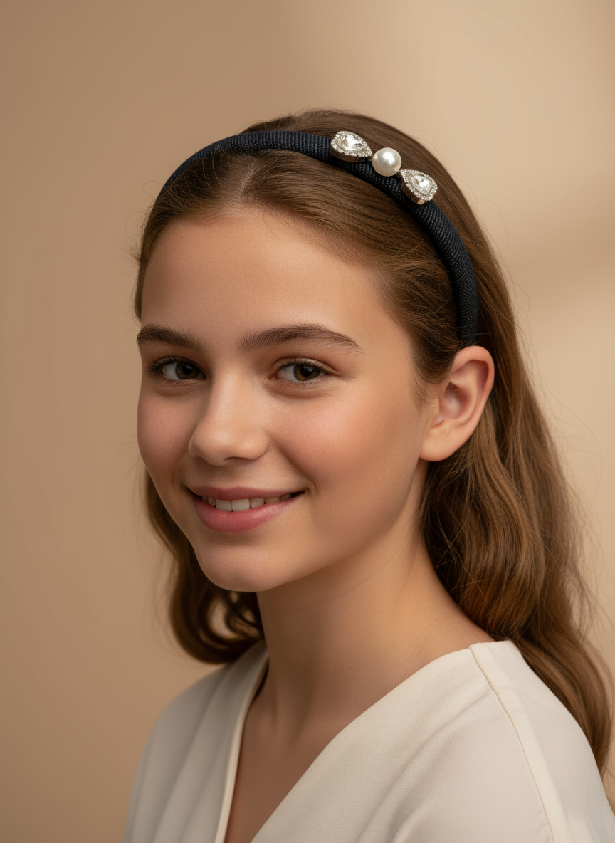 Bandeau fin orné de bijoux en denim Kaity