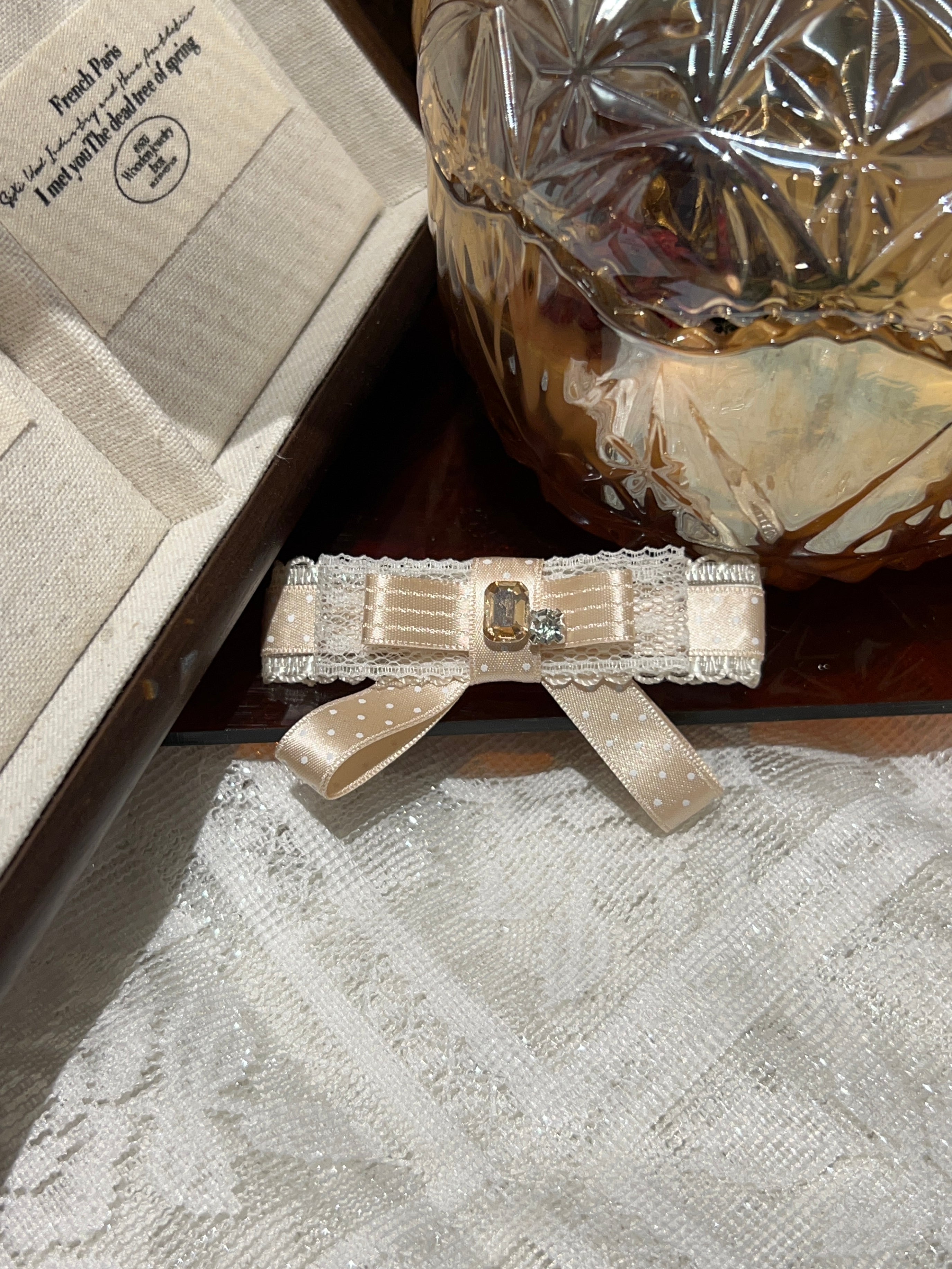 Audrey Color block Polkadots Lace Flat Bow