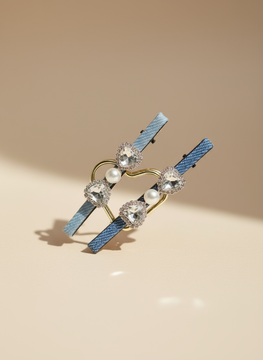 Denim Swarovski Hair Clip