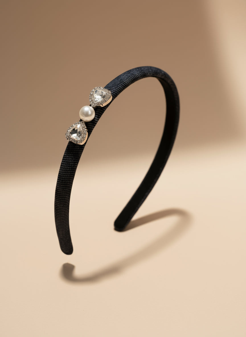 Bandeau fin orné de bijoux en denim Kaity