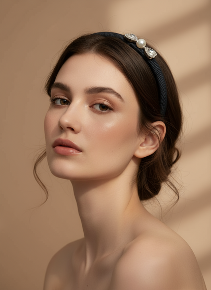 Bandeau fin orné de bijoux en denim Kaity