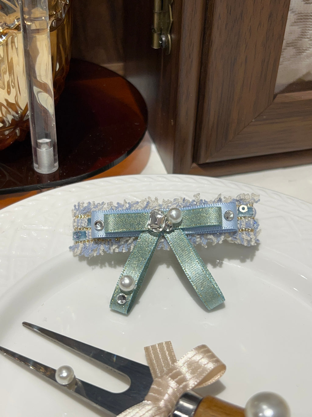 Ophidia Tweed Bejewelled Flat Bow