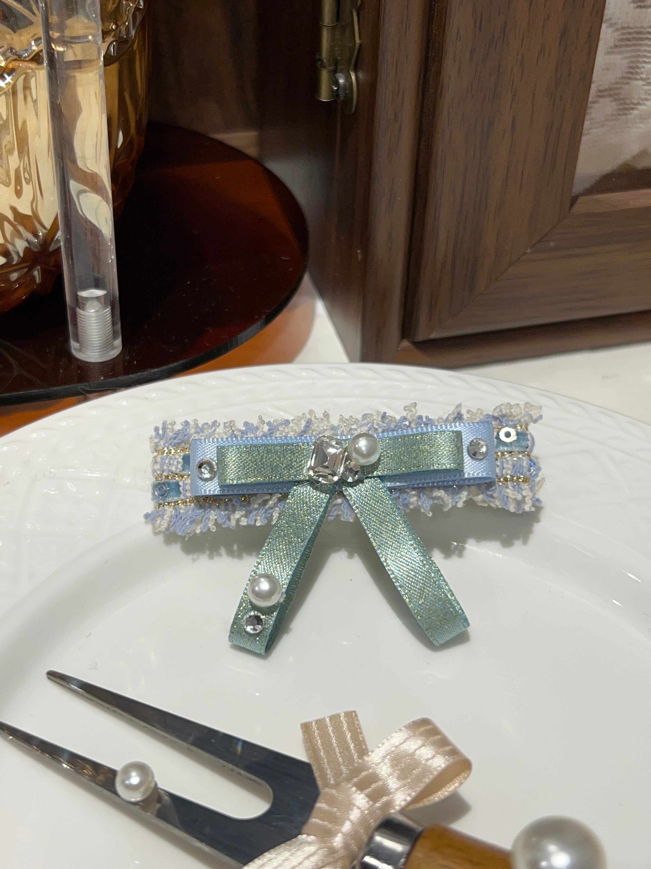 Ophidia Tweed Bejewelled Flat Bow