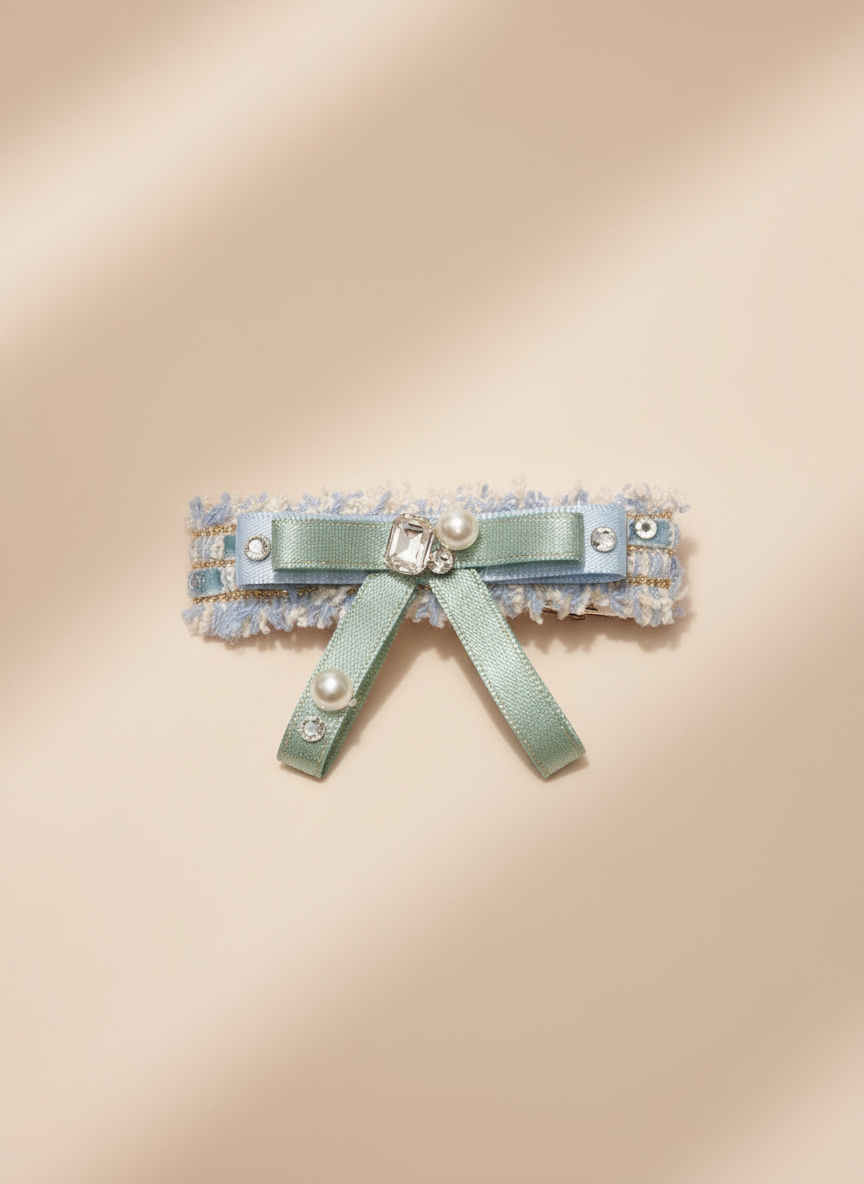 Ophidia Tweed Bejewelled Flat Bow