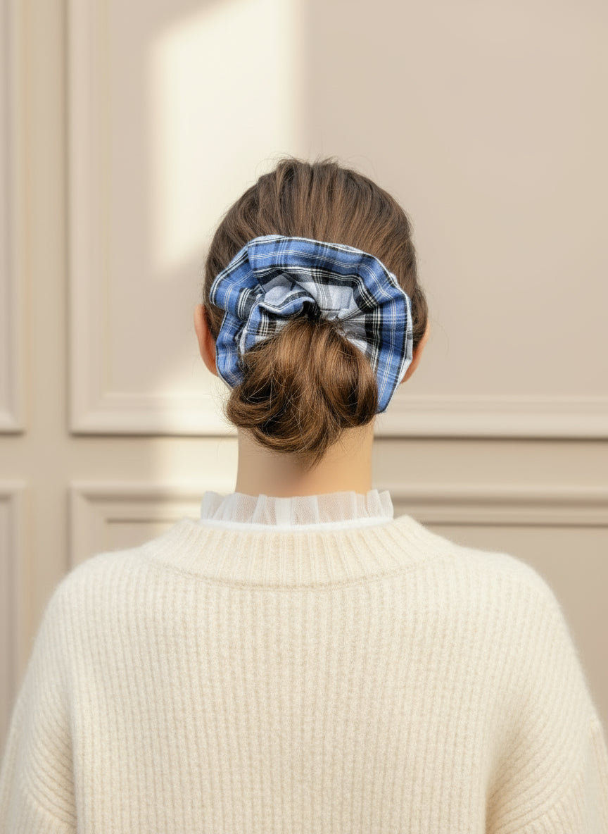 Large Blue Gingham Scrunchies