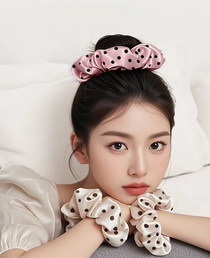 Large Dahlia Polka Mulberry Silk Scrunchies