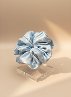 Jumbo Babyblue Poka Dots Deluxe Silk Scrunchies