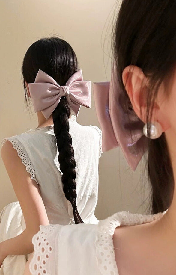 Barrette XL à nœud en satin rose mauve