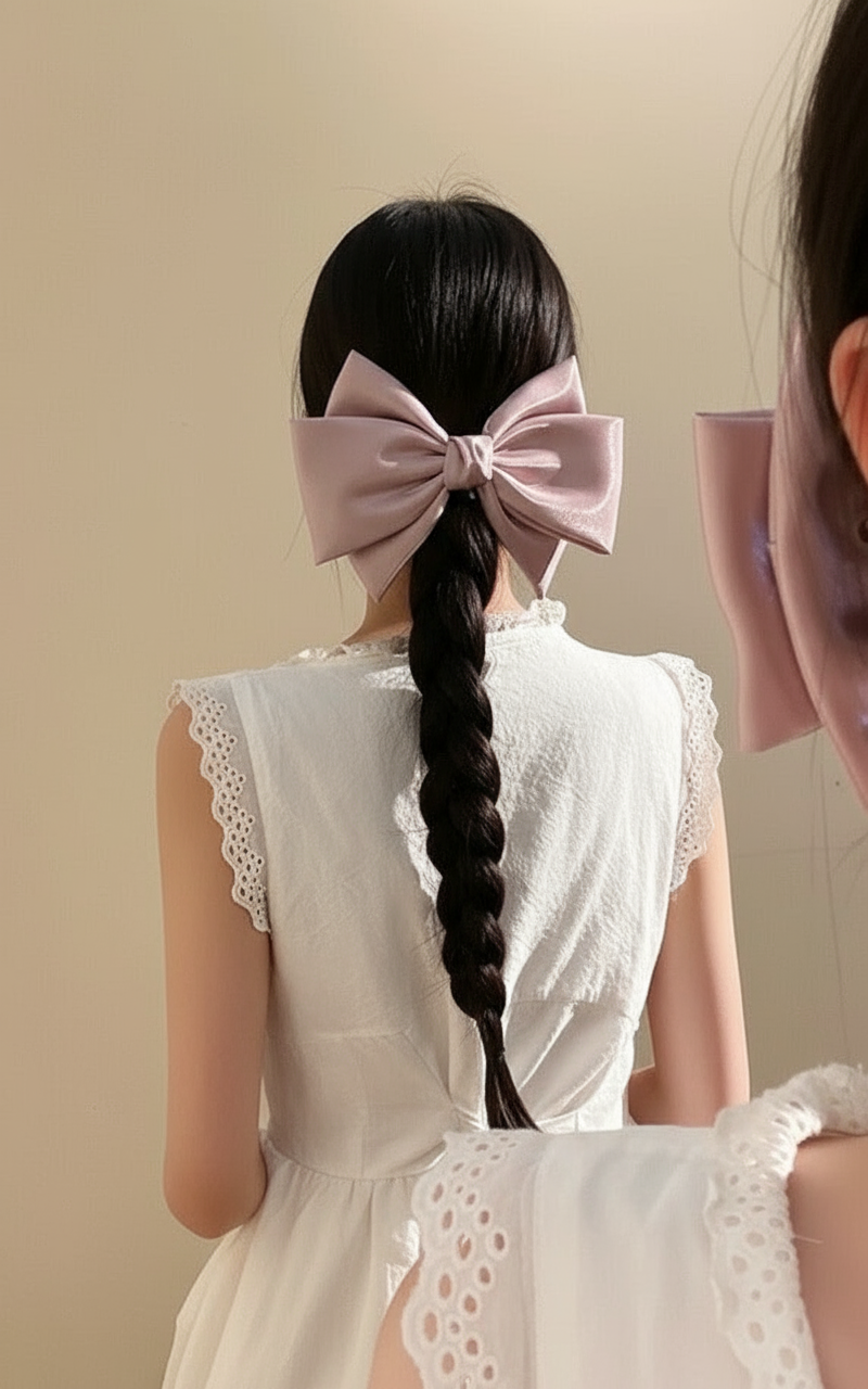 Barrette XL à nœud en satin rose mauve