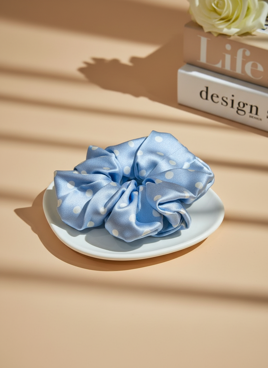 Large Dahlia Polka Mulberry Silk Scrunchies