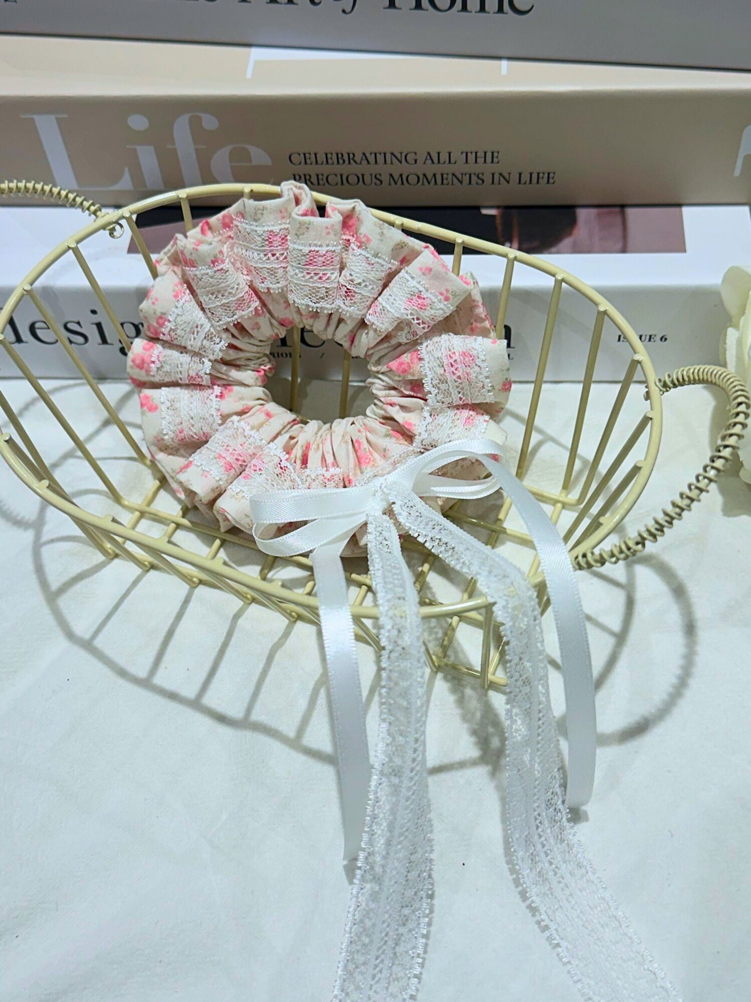 Laced Floral Scrunchies with Ribbon Bow