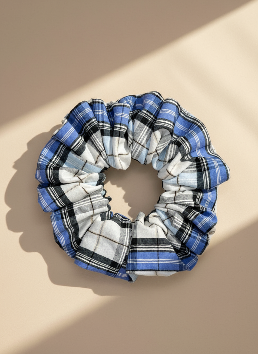 Large Blue Gingham Scrunchies