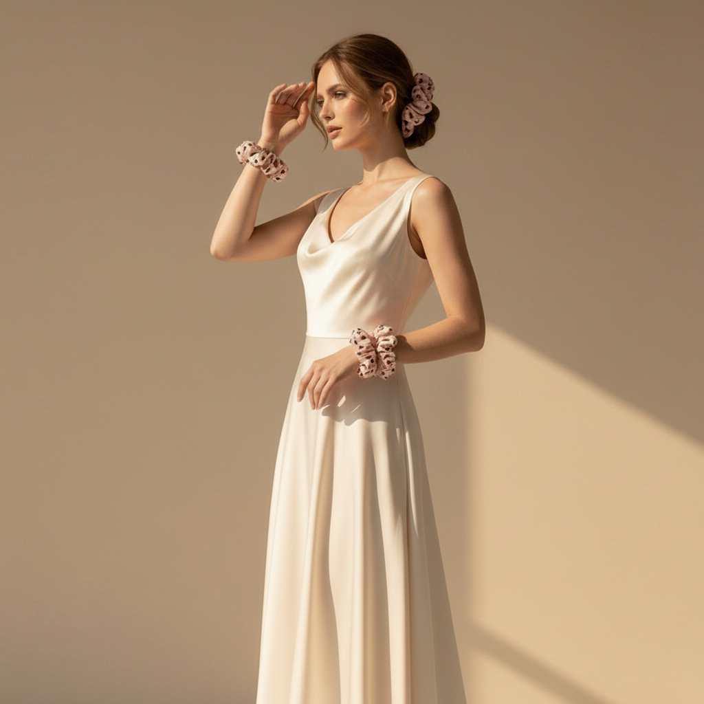 Dahlia Mulberry Silk Scrunchies Package