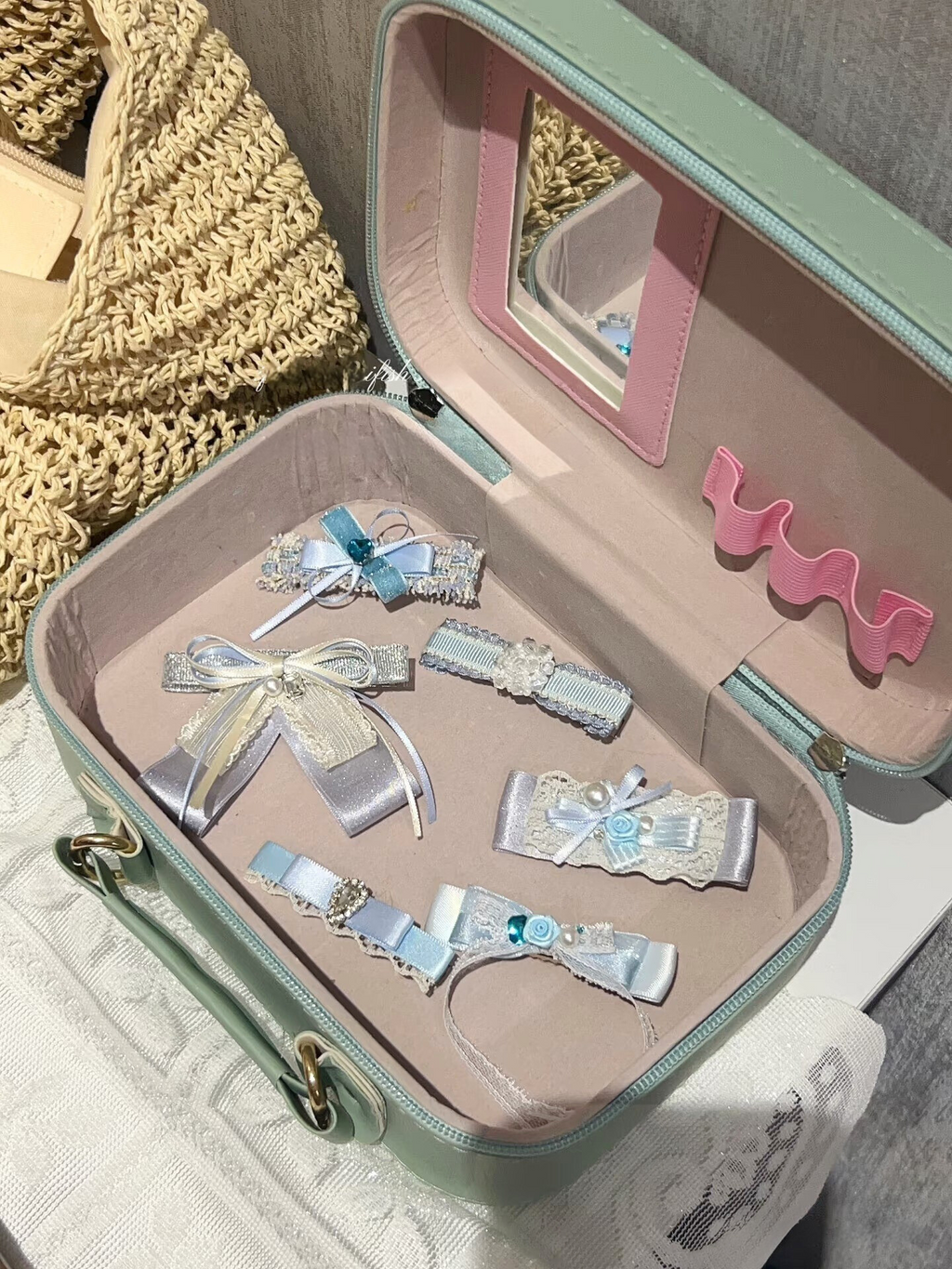 Evelyn Aqua Fleur Laced Bow