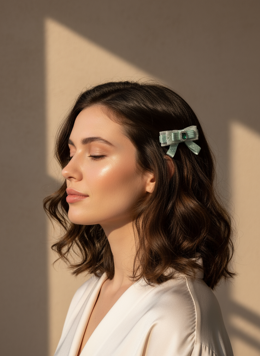 Audrey Color block Polkadots Lace Flat Bow